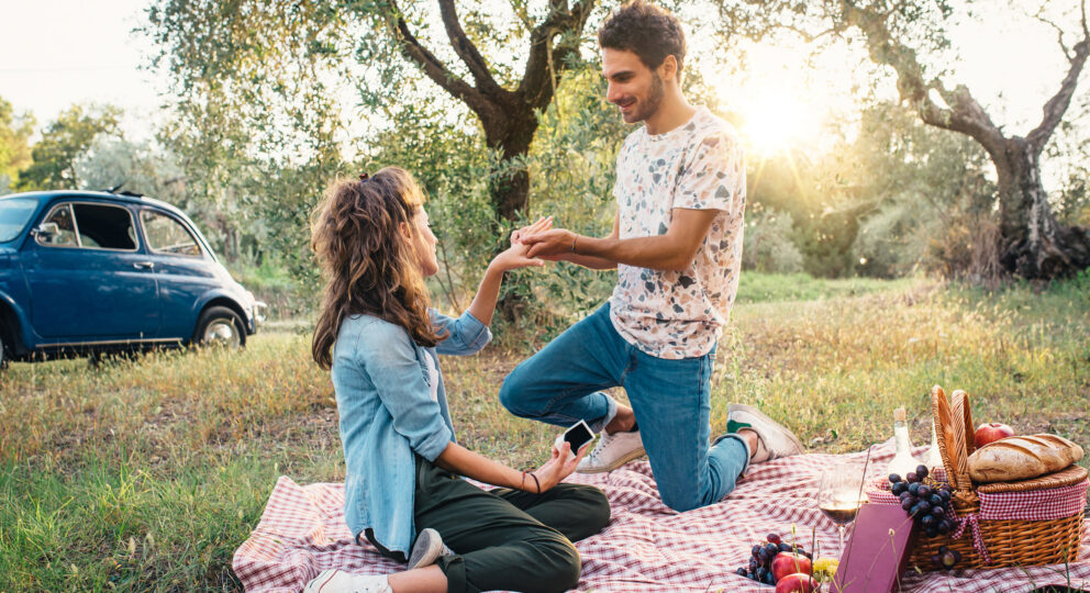 image of couple on picnic having fun