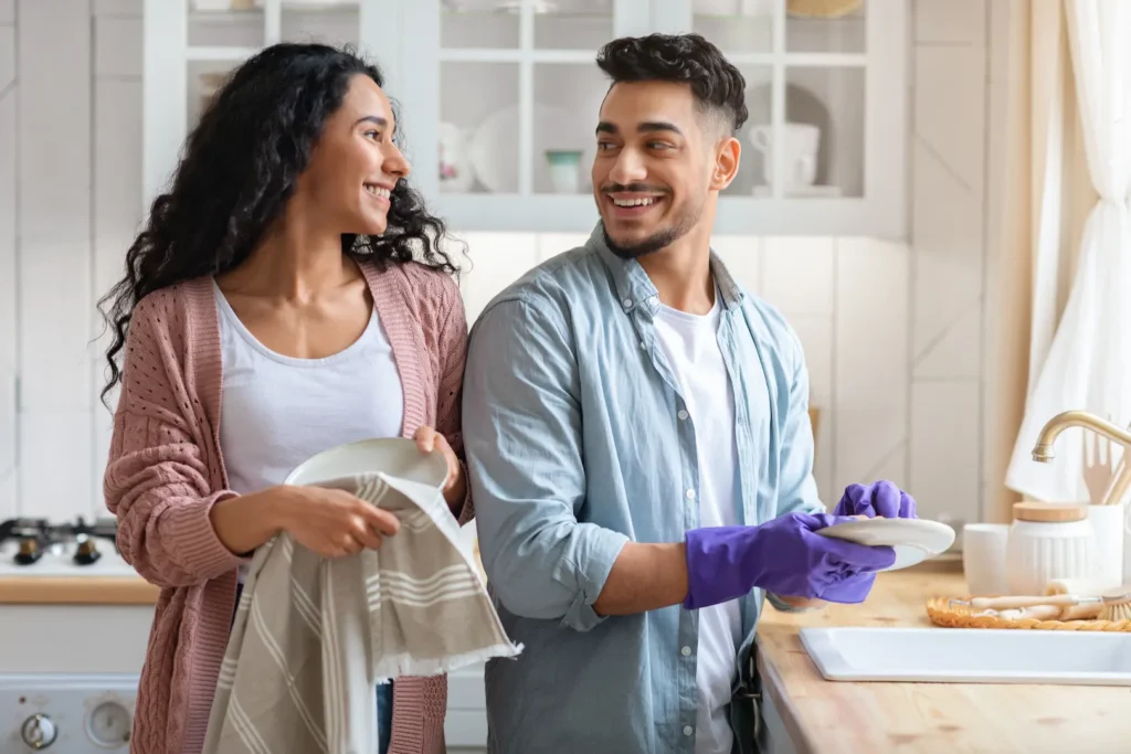 Couple working together in the kitchen