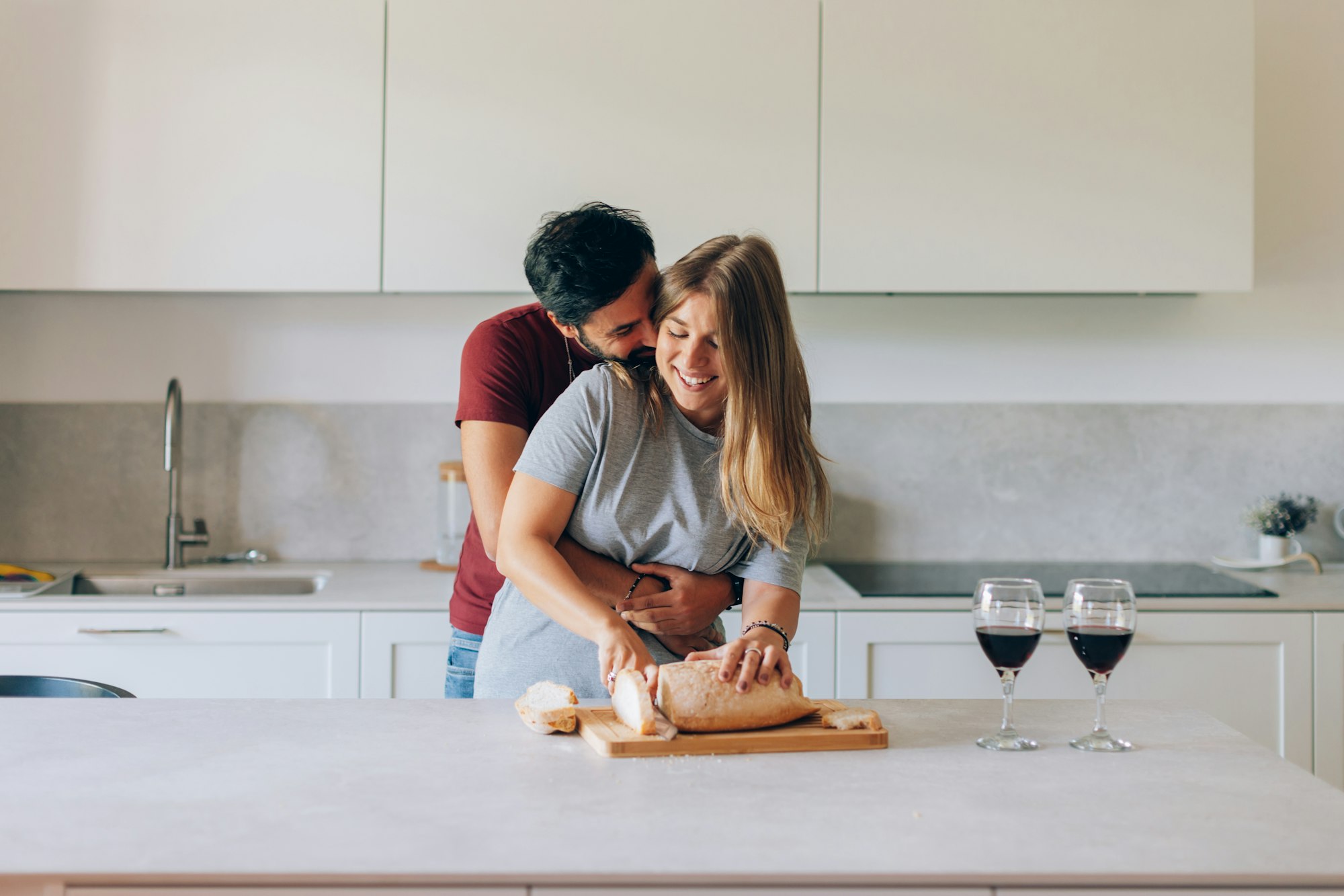 two person in love - couple in the kitchen - romantic husband and wife