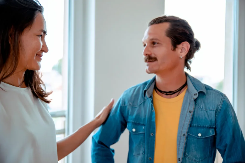 Couple having a conversation to increase connection.