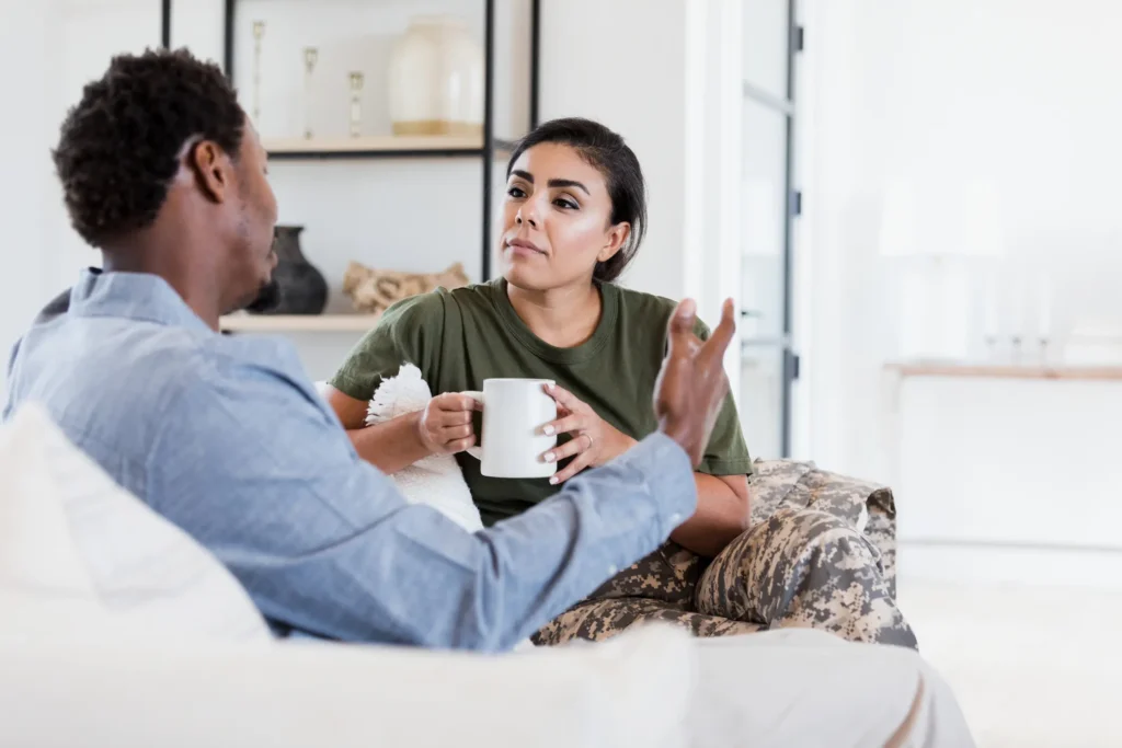 A young couple talking to each other about how they are feeling using good communication skills.